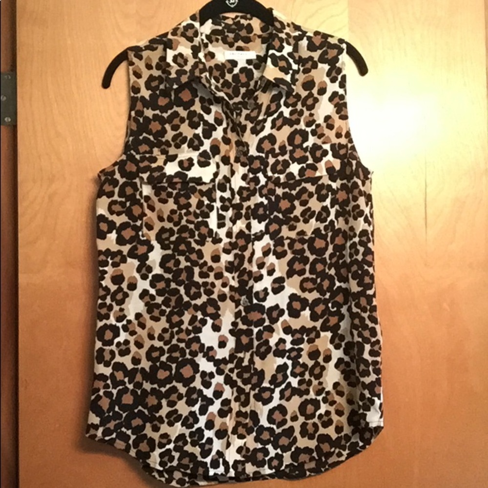 Equipment silk leopard print top, size M